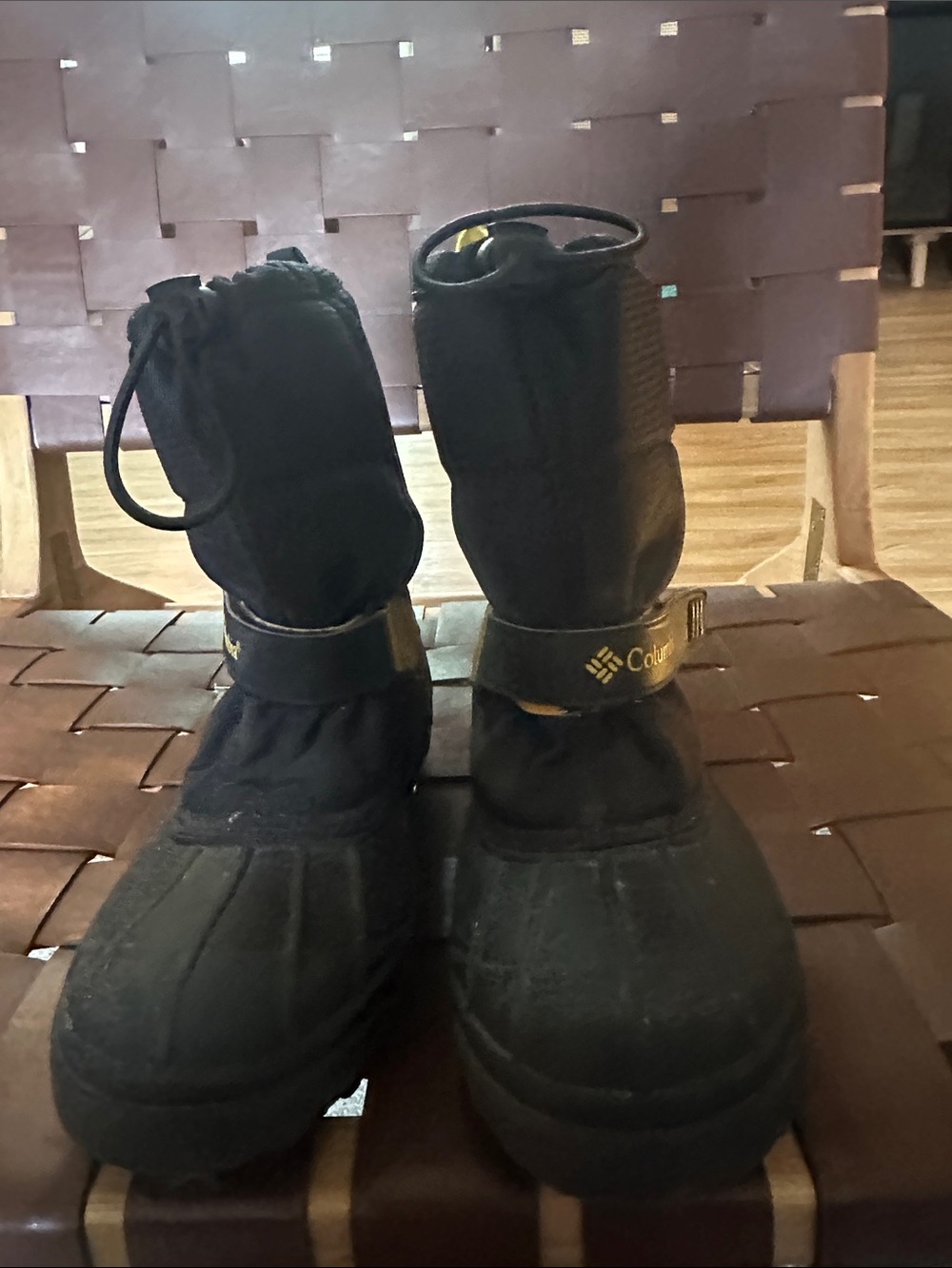 Columbia Black Winter Rain Boots with Yellow Logo Accent